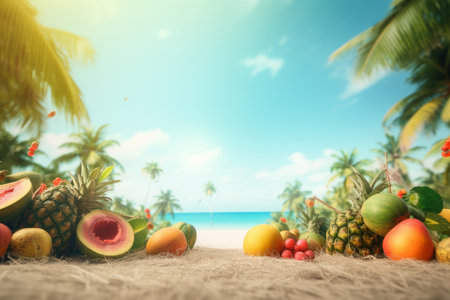 Summer tropical background with copy space. Illustration Generative AIの素材