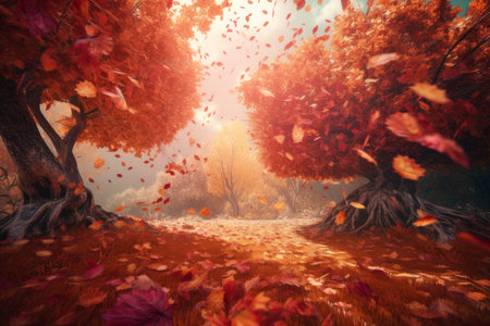 Magic autumn fall background. Illustration Generative AIの素材