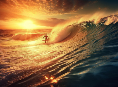 Surfer in ocean. Illustration Generative AIの素材