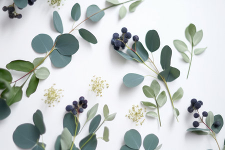 Natural background with leaves and flowers. Illustration Generative AIの素材