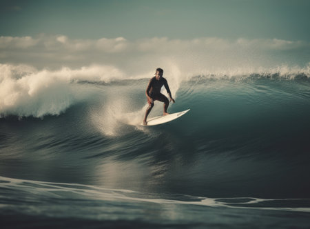 Surfer in ocean. Illustration Generative AIの素材