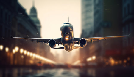 flying airplane. Illustration Generative AIの素材