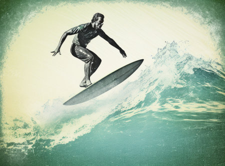 Surfer in ocean. Illustration Generative AIの素材
