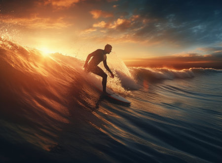 Surfer in ocean. Illustration Generative AIの素材