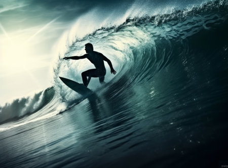 Surfer in ocean. Illustration Generative AIの素材