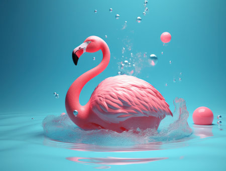 Cute summer background with pink flamingos. Illustration Generative AIの素材