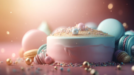 Birthday background with cake. Illustration Generative AIの素材