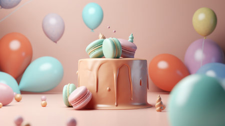 Birthday background with cake. Illustration Generative AIの素材