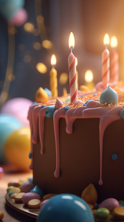 Birthday background with cake. Illustration Generative AIの素材