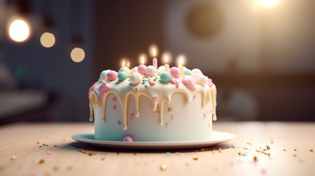 Birthday background with cake. Illustration Generative AIの素材