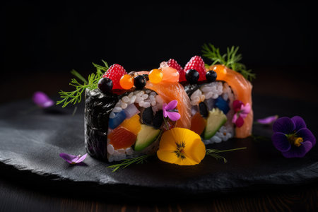 Sushi on black background. Illustration Generative AIの素材