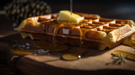 Waffle with butter and maple syrup Illustration Generative AIの素材