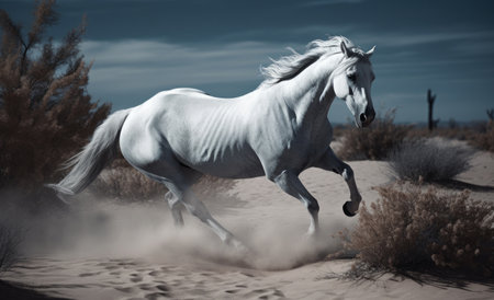 White horse galloping in the desert. Illustration Generative AIの素材
