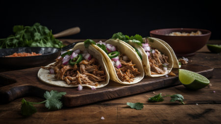 Mexican american pork carnitas taco. Illustration Generative AIの素材