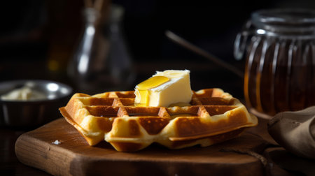 Waffle with butter and maple syrup Illustration Generative AIの素材