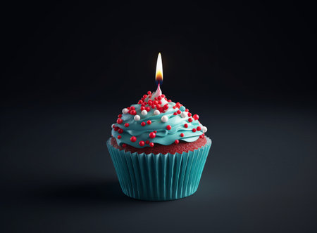 Birthday cupcake with candle. Illustration Generative AIの素材