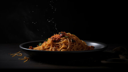 Dark plate with italian spaghetti Illustration Generative AIの素材
