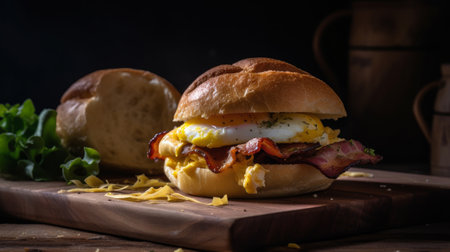 Bacon egg breakfast sandwich. Illustration Generative AIの素材