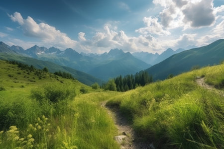 beautiful mountain landscape background. Illustration Generative AIの素材