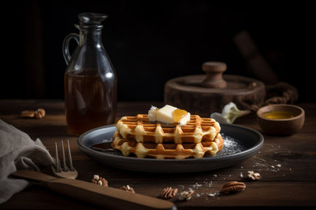 Waffle with butter and maple syrup Illustration Generative AIの素材