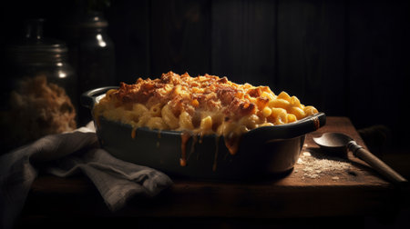 Baked macaroni and cheese Illustration Generative AIの素材