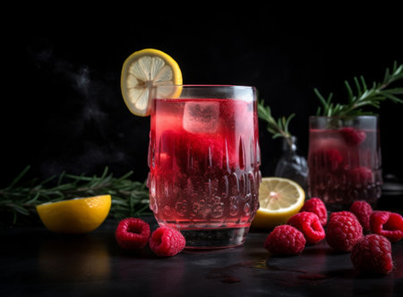 Raspberry cocktail. Illustration Generative AIの素材