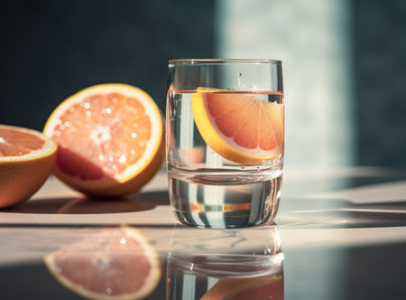 Glass of grapefruit juice with slices of orange Illustration Generative AIの素材