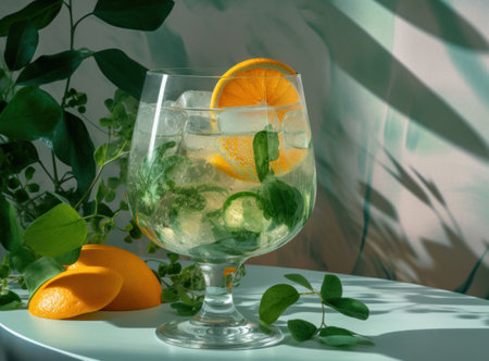 Glass of grapefruit juice with slices of orange Illustration Generative AIの素材