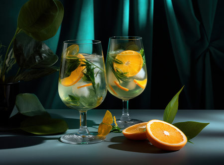 Glass of grapefruit juice with slices of orange Illustration Generative AIの素材
