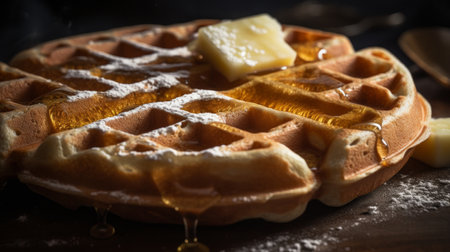 Waffle with butter and maple syrup Illustration Generative AIの素材