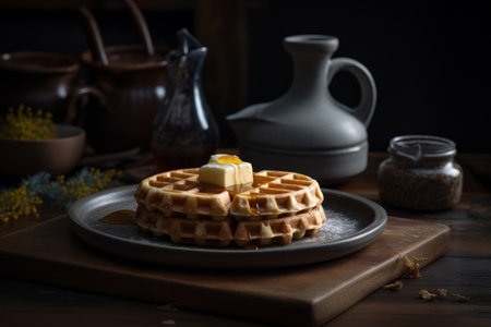 Waffle with butter and maple syrup Illustration Generative AIの素材