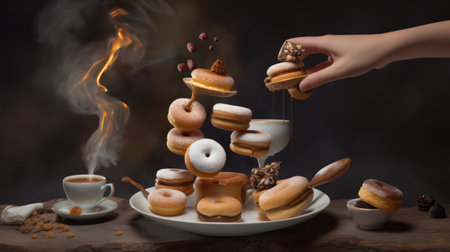 Floating donuts. Illustration Generative AIの素材