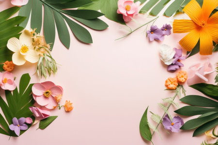 Natural Background with Flowers and Empty Paper. Illustration Generative AIの素材