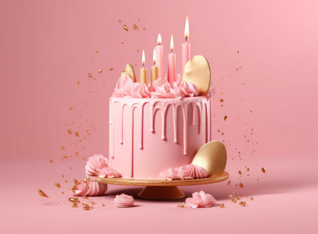 Happy Birthday Background with Cake. Illustration Generative AIの素材