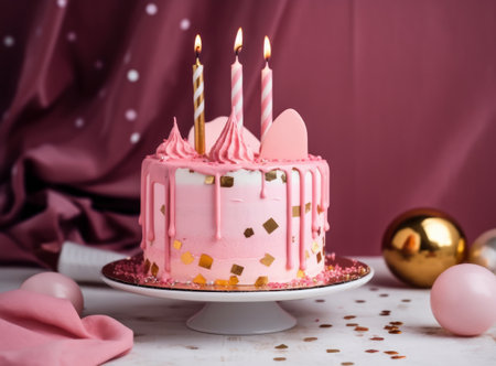 Happy Birthday Background with Cake. Illustration Generative AIの素材