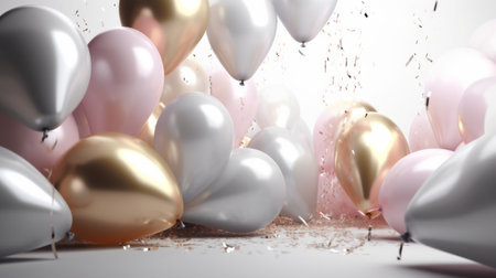 Happy Birthday Background with Balloons. Illustration Generative AIの素材