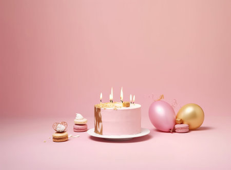 Happy Birthday Background with Cake. Illustration Generative AIの素材