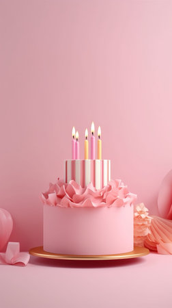 Happy Birthday Background with Cake. Illustration Generative AIの素材
