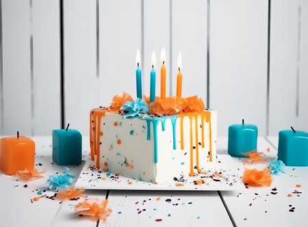 Happy Birthday Background with Cake. Illustration Generative AIの素材