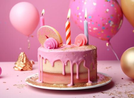 Happy Birthday Background with Cake. Illustration Generative AIの素材