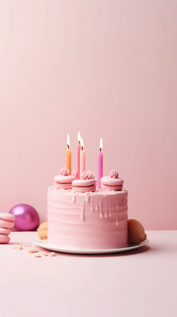 Happy Birthday Background with Cake. Illustration Generative AIの素材