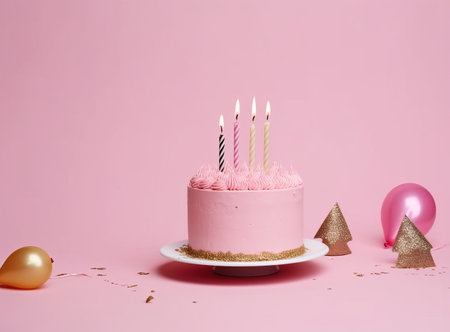 Happy Birthday Background with Cake. Illustration Generative AIの素材