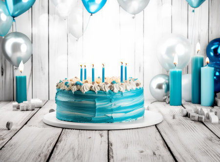 Happy Birthday Background with Cake. Illustration Generative AIの素材