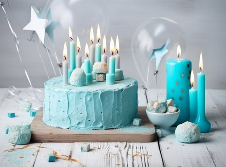 Happy Birthday Background with Cake. Illustration Generative AIの素材