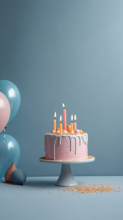 Happy Birthday Background with Cake. Illustration Generative AIの素材