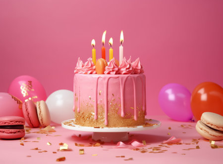 Happy Birthday Background with Cake. Illustration Generative AIの素材