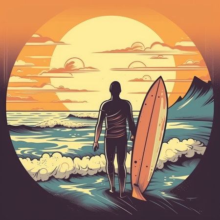 Surfer on the beach. Illustration Generative AIの素材