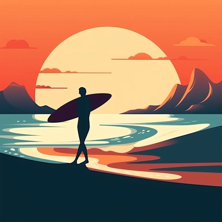 Surfer on the beach. Illustration Generative AIの素材