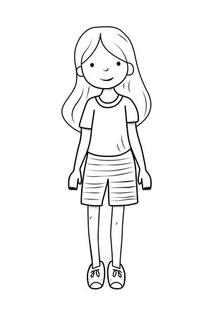 Cute girl line art. Vector Illustration EPS10のイラスト素材