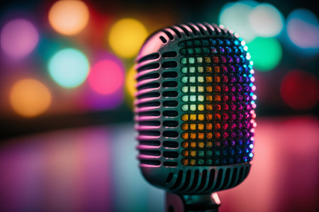 Microphone on bokeh background. Illustration Generative AIの素材